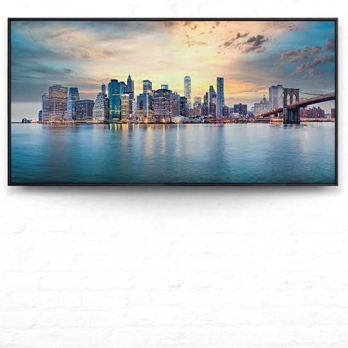 Wandbild Skyline New York City - 120cm x 60cm Leinwand auf 2cm Keilrahmen mit Schattenfugenrahmen schwarz