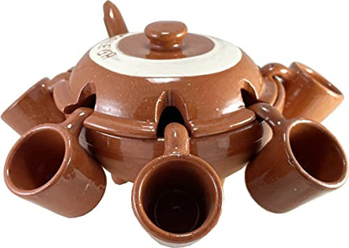FRANCACOR Mini QUEIMADA GALLEGA Barro 6 Servicios con Tapa Y CUCHARON 15 X 13 CMS (diámetro x Altura con Tapa)