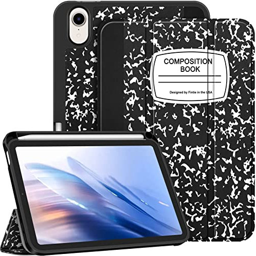 FINTIE SlimShell Case for iPad Mini 6 2021 (8.3 Inch) - [Built-in Pencil Holder] Soft TPU Protective Stand Back Cover with Auto Wake/Sleep for iPad Mini 6th Generation, Composition Book