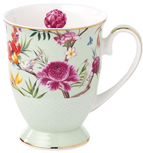 Eplze YBK Tech Tasse à café en porcelaine anglaise vintage Motif fleurs classiques Vert