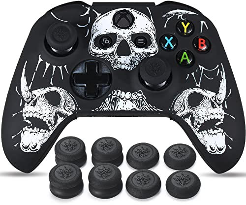 YoRHa Sculpture au Laser Silicone Peau Coques Skin pour Manette Xbox One S/X x 1 (White) avec Pro Thumb Grips Prises de Pouce x 8
