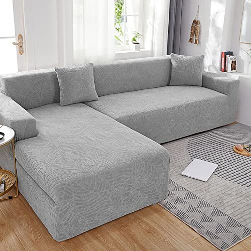 Sofabezug L-förmiges Ecksofa mit elastischem Jacquard Sofabezug Schnittsofa Hussen Sofahusse Möbelschutz (L-förmiges Ecksofa sollte Zwei kaufen),Grau,3 Seater 190~230cm