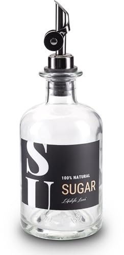 Lifestyle Lover Zuckerstreuer aus Glas 350ml Flasche, Dosierer aus Edelstahl, ideal für weißen braunen Zucker (SU-SUGAR)