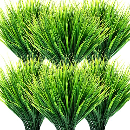Ysleen 40 Bundles Artificial Grasses Outdoor UV Resistant Fake Plants No Fade Faux Grass Plastic Wheat Grass Greenery Shrubs Garden Porch Window Box Decorating Craft