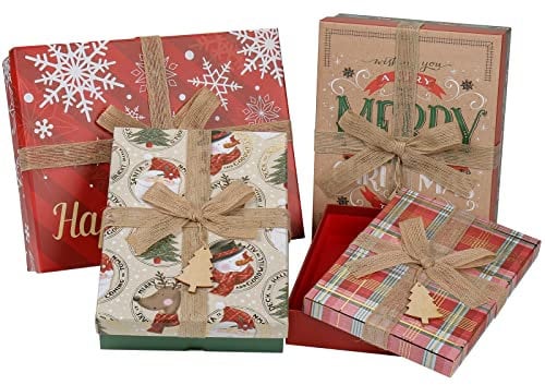 Briful Rechteckige Weihnachtsgeschenkbox Geschenkbox Aufbewahrungsbox mit Deckel Weihnachten Geschenkkarton Schachtel mit Schleife 4er Set
