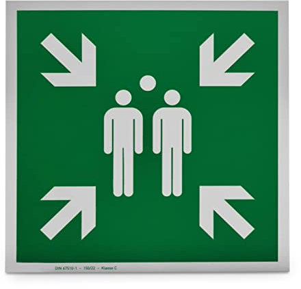 Hinweisschild „Sammelstelle“ - 40,0 x 40,0 cm - Alu langnachleuchtend - Fluchtwegschilder nach Norm - DIN EN ISO 7010 E007 - ASR A1.3 E007 - Betriebsausstattung24®