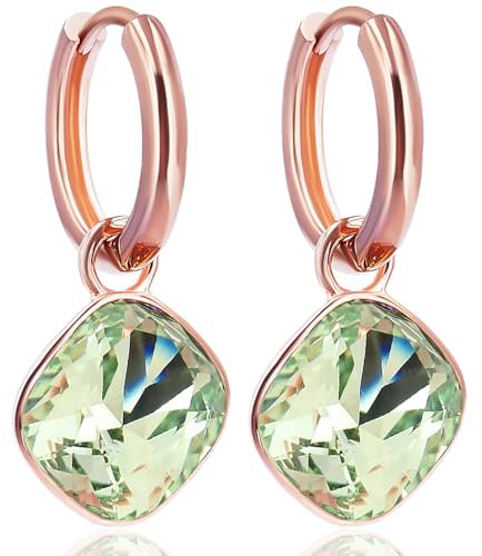 Rosegold Creolen Grün Charm Anhänger Markenkristallen Ohrringe 925 Sterling NOBEL SCHMUCK