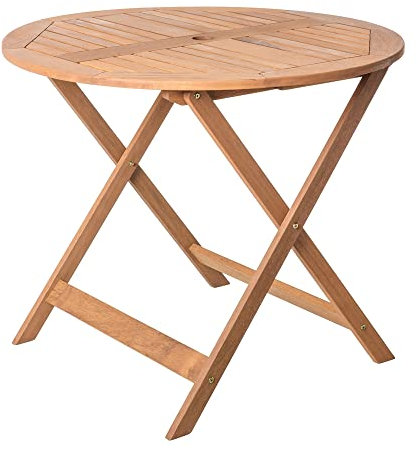 LOLAhome Mesa de jardín Resistente y Plegable Redonda de Ø 90x76 cm, para 2-4 Personas | De Madera natual sostenible de Acacia con FSC | para Exterior, jardín, terraza, balcón o Piscina | Kate