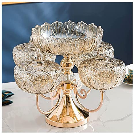 Frutero Fruteros Plato De Aperitivos De Frutas Secas Multicapa para El Hogar con Tapa, Plato De Caramelo De Nuez Dividido Decorativo Cesta de Frutas Soporte de Frutas (Blue : Bronze, Size : 36 * 24cm