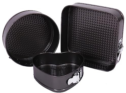 RICHDMI 3 Teiliges Kuchen Backgeschirr Set, Doppelschichtiges Springform Set, Runde Herzform, Quadratisch Kuchen Backgeschirr Set, Antihaftbeschichtung, für Die Küche und Kuchenbäckerei