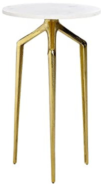 Beistelltisch Marmor weiß mit goldenen Füßen rund ø 30cm dreibeinig Modern Tilpa