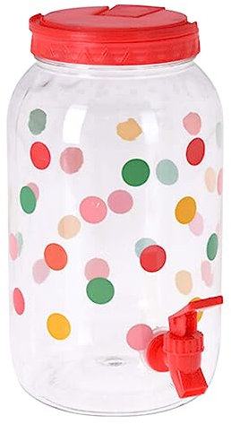 Beverage Drinks Dispenser with Tap 3.75L Plastic Mason Jar Juice Cocktail Punch Squash Water Drinks Storage for Parties Outdoor Picnic Summer BBQ’s Home (Polko Dots - Red)