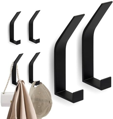 Kleiderhaken, 6 Stück Garderobenhaken, Garderobenhaken Schwarz, Kleiderhaken Wand, Kleiderhaken Garderobe, Haken zum Schrauben, Handtuchhaken zum Bohren, für Badezimmer, Schlafzimmer, Tür, Schrank