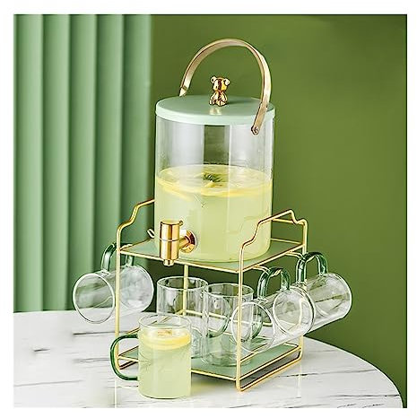 GRFIT Fruchtsaft Krug Kaltwasserkocher aus Glas mit Wasserhahn, Wasserkocher-Set, Kaltwasserbecher, Haushaltsfruchttee, Cola-Selbstbedienungs-Getränkeeimer Wasserkrug (Color : B)