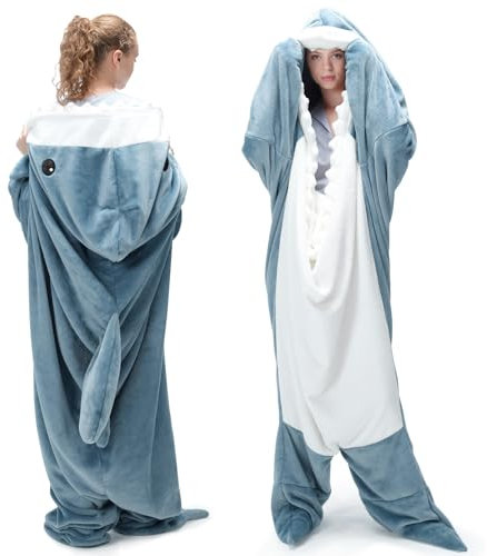 Touchat Hai-Decke für Erwachsene, superweiche, gemütliche Flanell-Überwurf, tragbare Decke, Cartoon-Tiere, Hai-Decke, Kapuzenpullover, Schlafsack, Cosplay, Hai-Kostüm, Decke, Geschenke für