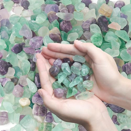 T4U Fluorit Kies für Aquarium Kies 1.32KG, Kieselsteine für Aquarium Blumentopf Deko Sand Steine, Unregelmäßig Geformte Kieselsteine Garten Kleine Kristall Achat Dekosteine für Vasen Sukkulenten, DIY