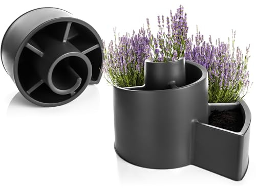 BigDean Spirale d'herbes en plastique anthracite - 55,5 x 34 cm - Escargot d'herbes - Escalier de fleurs avec 6 compartiments à planter - Pot rond - Pour extérieur