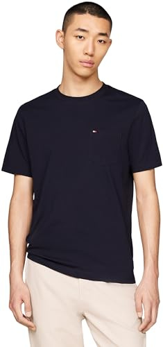 Tommy Hilfiger Herren T-Shirt Kurzarm Pocket Rundhalsausschnitt, Blau (Desert Sky), M