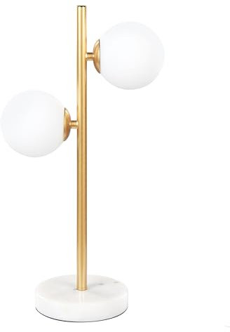 Tischlampe Metall/Glas gold weiß rund Glaskugel elegant 2-flammig Medina