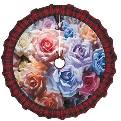 Weihnachtsbaumrock mit Rosenblüten-Motiv, 121,9 cm, mit kariertem Plissee-Dekor