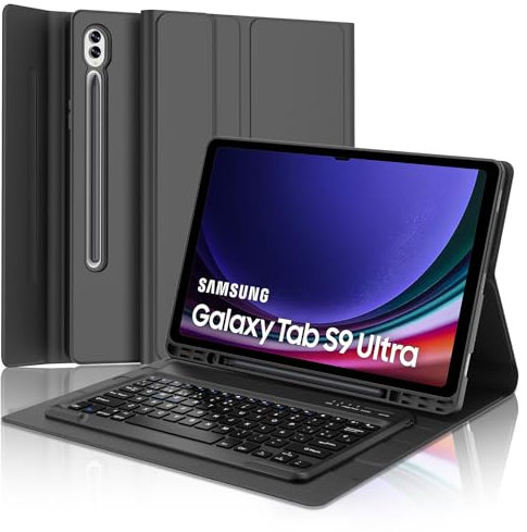 IVEOPPE Teclado Samsung Galaxy Tab S9 Ultra 14.6 2023, Teclado Samsung Tab S9 Ultra, Funda con Teclado España Ñ Bluetooth para Samsung Galaxy Tab S9 Ultra 14.6 2023, Negro