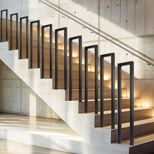 Ansobea Ringhiera per scale per interni ed esterni, ringhiera a U, 85 cm, in metallo nero, decorazione e sicura per scale interne ed esterne