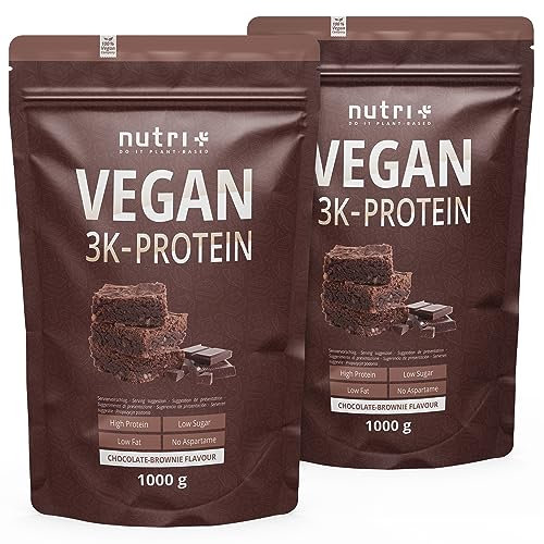 Nutri + Vegan Protein Pulver Chocolate Brownie 2000 g - Pflanzliches Proteinpulver Schoko 2 kg - Eiweißpulver für unverschämt leckerer Eiweiß Shakes
