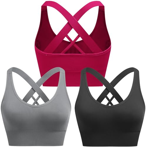 ANGOOL Sports Bras Women Criss-Cross Back Yoga Bra | Cross Back, Medium-High Impact, Wireless, Longline, Removable Pads, Breathable, Mid Support, Workout, Fitness