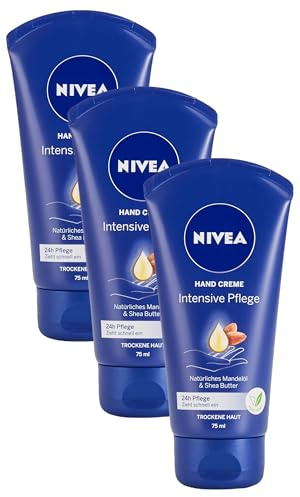 NIVEA Intensive Pflege Hand Creme (75 ml), reichhaltige Hautcreme mit Mandel-Öl für intensive Feuchtigkeit, Handpflege mit dem einzigartigen NIVEA Duft (Packung mit 3)
