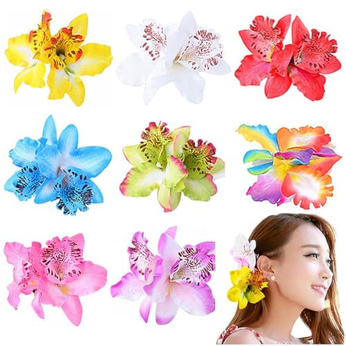 ALIMITOPIA Flower Hair Clip,Bohemia Hawaiian Fabric Artificial Thai Orchid Flower Alligator Hair Clip Hairpin Barrette Headdress Bobby Pins Headwear Hair Accessories(4 inches,8pcs)