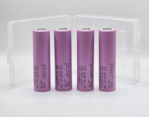 4x SAM INR18650 35E - 3500mAh 8A Continuous Discharge or 13A Max. discharge - Rechargeable Li-Ion 18650 Flat-Top Battery. Recent Batch. Carry case included. Only available SAM 35E on Amazon UK