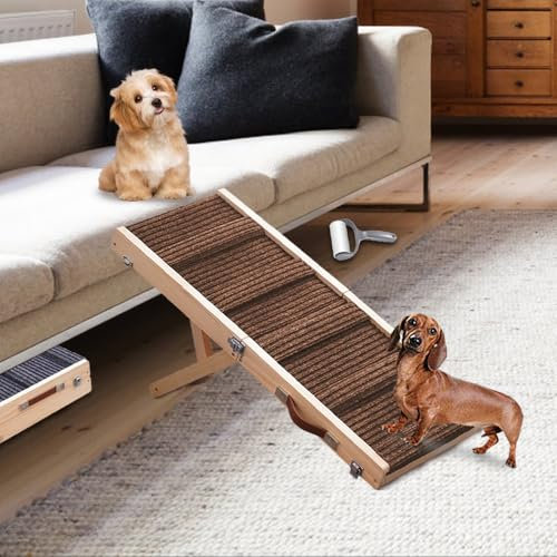 Aitakatta Dog Ramp for Bed, Adjustable Portable Folding Pet Ramp, 32 Long Wooden Pet Ramp with Non-Slip Traction Mat for Small Dogs, Dog Climbing Ladder for Sofa, Bed, Couch,Car(LGPT2,Brown)