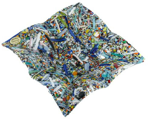 Assiette en verre de Murano multicolore carrée style mouchoir Millefiori Venise 20 cm