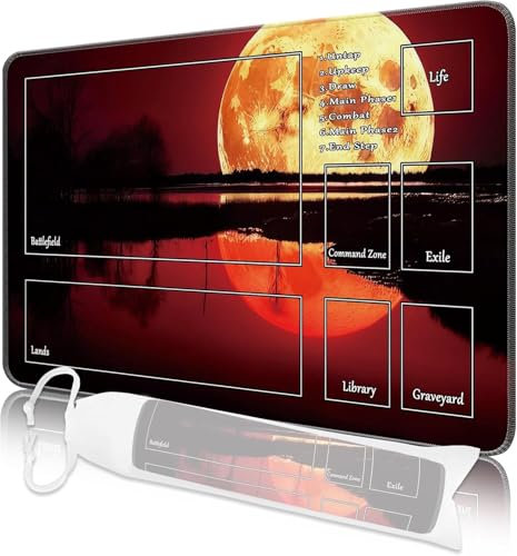 Nkddert MTG Playmat, 24 x 14 Playmats for TCG MTG, Stitched Edges Anti-slip MTG Playmat with Zones with Storage Bag Smooth Surface Battle Wolf MTG Game Mat