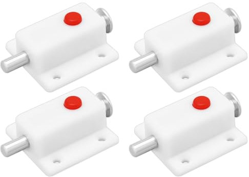 LT Easiyl 4 chiavistelli automatici in plastica bianca con pulsante a molla, per porte di armadi, porte di armadi, culle e finestre (36 mm x 37 mm)