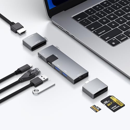 Hub USB C pour MacBook, USB-C Hub 7 en 2, pour Thunderbolt 4 Port, 4K 60Hz HDMI, Ethernet, 2 ports de données USB A, lecteur de carte microSD SD pour MacBook Pro 13, MacBook Air M1 M2 M3 iPad Dell