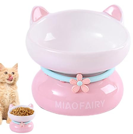 Pet Eating Bowls, Indoor Cat Bowl, Feeding Container, Raised Cat Food Bowls, Backflow Prevention Ceramic Dish Tilted, Slanted Mouth, Non-Slip Raised Cat Bowls for Pet Indoor Cats
