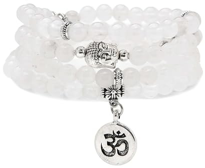 Japa Mala Perlen 108 Armband, Buddha Charm Halskette mit OM Yoga Symbol Charm für Männer oder Frauen