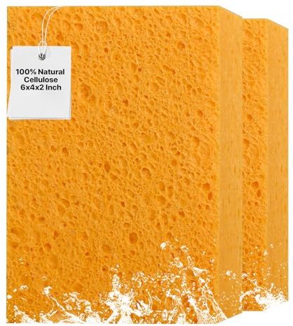 2 spugne grandi in cellulosa naturale, 15 x 10 x 5 cm, super assorbenti e biodegradabili, perfette per la pulizia di casa e cucina, cauzione barca, lavaggio auto