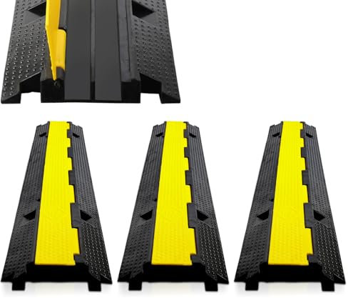 Joparri Kabelschutzmatte 3 Stück, 2 Kanal, 100 x 25 x 5 cm, Überfahrschutz für Kabel, Kabelbrücke Boden aus Handelsüblichem Thermoplastischem Gummi, Schlauchbrücke für Parkplätze, Lagerhäuser