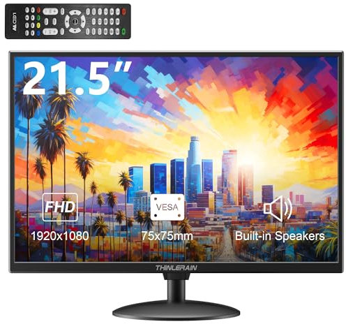 Thinlerain Monitor PC 21,5 pollici 1920 x 1080p LED Schermo per computer, CCTV Monitor VGA/HDMI/AV/BNC/USB, altoparlante integrato, 60 hz, 5 ms, VESA, nero
