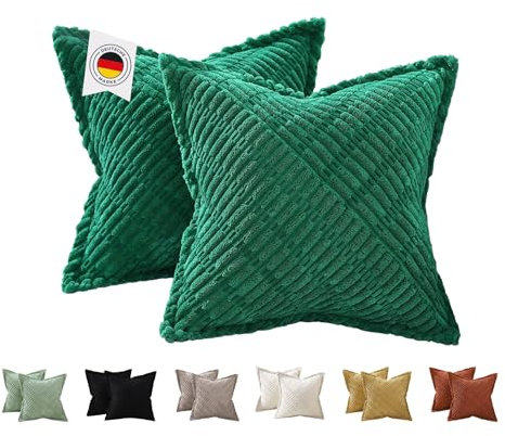 ALWINIA Kissenbezüge 40x40 2er Set Grün aus Kordsamt - Weiche & Kuschelige Kissenhüllen für Sofakissen, Zierkissen & Dekokissen - Stilvolle Samt-Deko im Wohnzimmer & Schlafzimmer