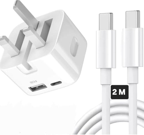 Fast Charger Compatible with iPhone & Samsung, 35W Dual USB Wall Plug Adapter with 2M/6FT C Cable, USB-A and USB-C Ports For iPhone 17 Air 16 15, Samsung Ultra S24 S23 S22
