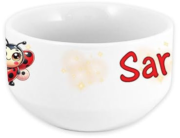 Bol enfant personnalisable – Ajoutez le prénom | Cadeau original | 720mL | Plusieurs motifs | Céramique (Coccinelle)