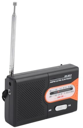 Plyisty Pocket Radio AM FM, Portable Hand Held Radio with Built-in Speaker & Headphone Jack, Knob Adjustment, Battery Operated for Hiking Camping (Black Orange)