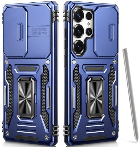 OLHAOMAO Hülle für Galaxy S23 Ultra mit Ständer,[Magnetischer Ringständer][Schiebebare Kameraabdeckung] Militärische Objektivschutzhülle für Samsung S23 Ultra 6,8,Blau