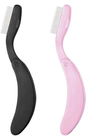 OUDQFCJ Peine plegable para pestañas, 2 piezas, separador de pestañas de acero inoxidable, separador de pestañas plegable, cepillo de cejas, para peinar pestañas, viajes, familia, rosa+negro