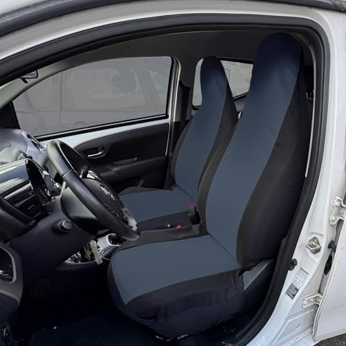 Rebeca Shop Autositzbezüge kompatibel für Aygo, Twingo, C1, 108, Zoe ab 2014, hergestellt in Italien, mit farbigem Mittelband, Polyestergewebe, Set Vordersitzbezüge (Dunkelgrau/Schwarz)