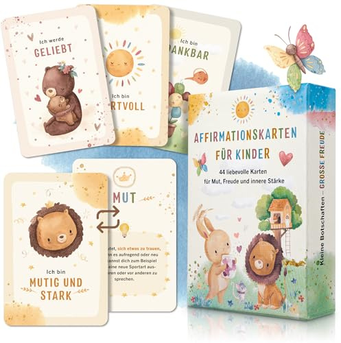 EULENTALER Affirmationskarten für Starke Kinder | Von Pädagogen gestaltet | 44 handgemalte Achtsamkeitskarten für Selbstbewusstsein, Mut und Lebensfreude, mit Übungen, Impulsen und kleinem Erklärbuch