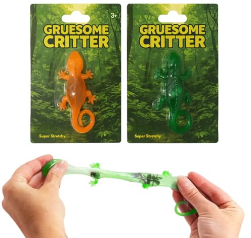LND Gifts One Lizard Stretchy Toy With Insects Inside, One Supplied Lizard Fidget Toys, 10cm Long Reptiles, Party Bag Fillers For Kids Stocking Fillers For Boys And Girls